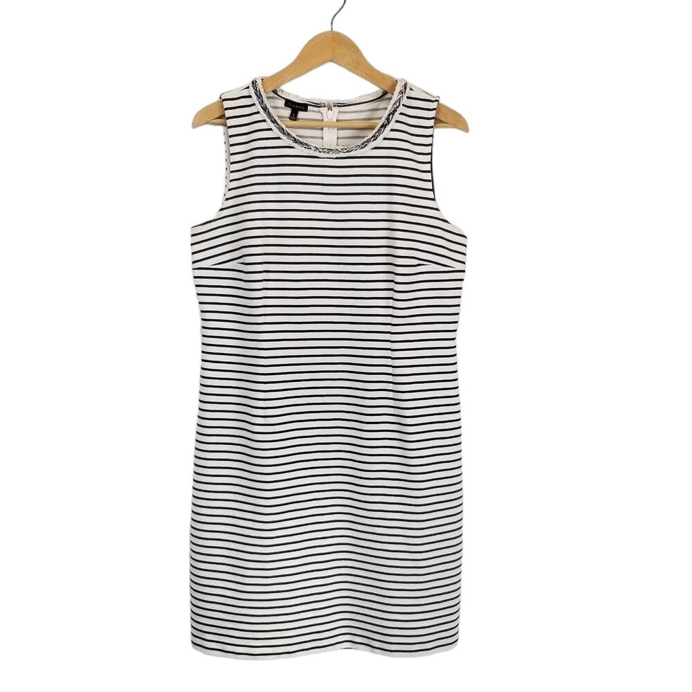Talbots Women's Sleeveless Striped Sheath Dress Navy Blue White Size 12